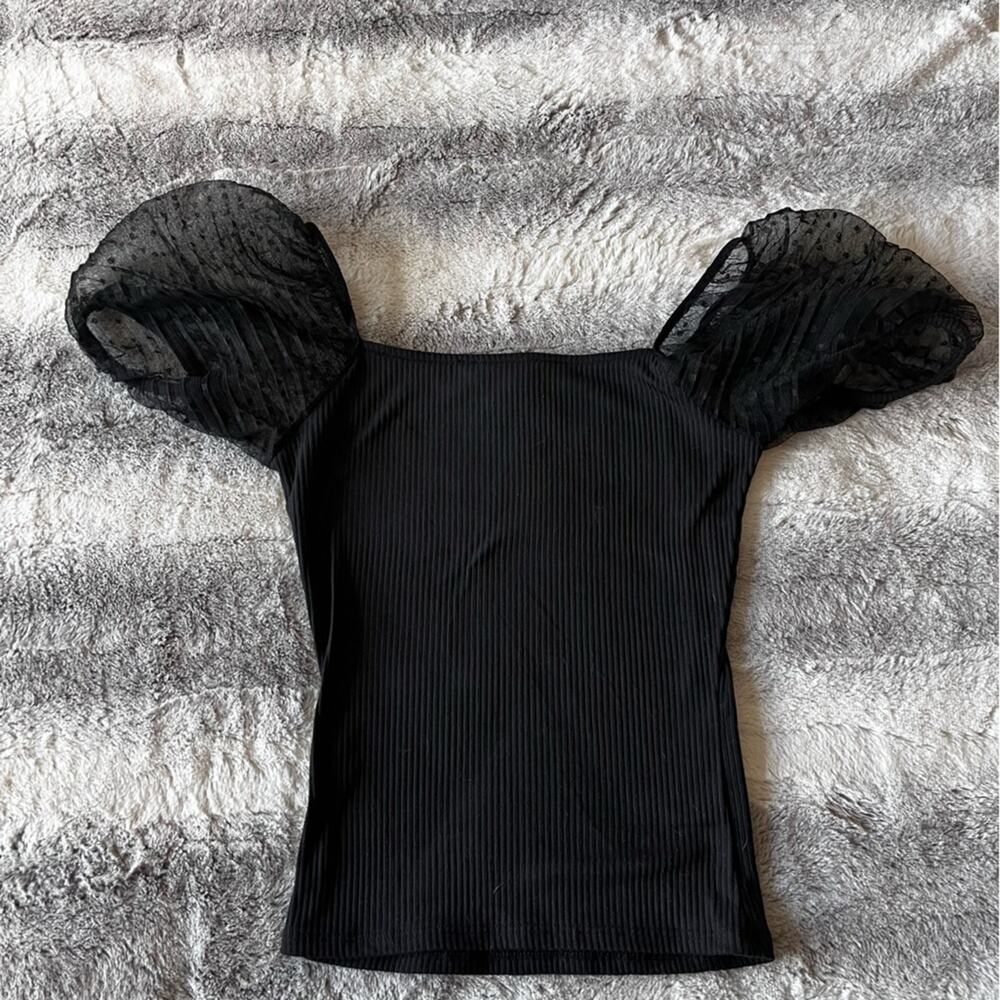 Altar’d State Black Puff Sleeve Mesh top polka dot detail size s Mobwife - Picture 6 of 6